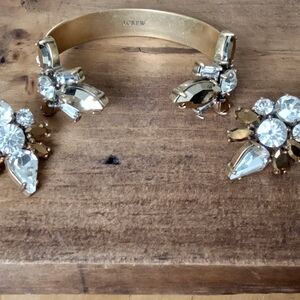 J.Crew Gold Tone Champagne Crystal Cuff Bracelet & Earring Set Clear Rhinestones